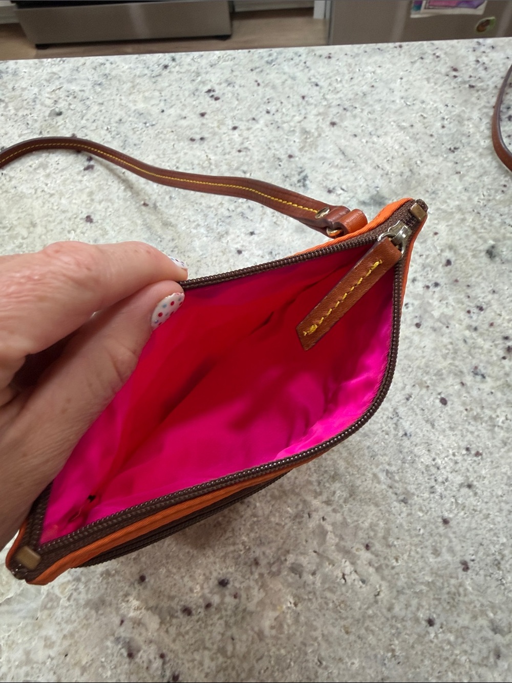 Dooney & Bourke Orange Nylon Triple Zip Crossbody Bag 7.5" x 8" Adjustable Strap - Picture 5 of 9